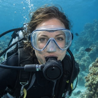 Illustrative marine biologist scuba diving